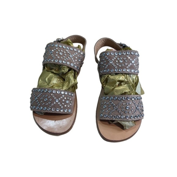 Barbara Barbieri Two Strap Rhinestones Flat Sandals US 7 Made in Italy - Picture 1 of 9